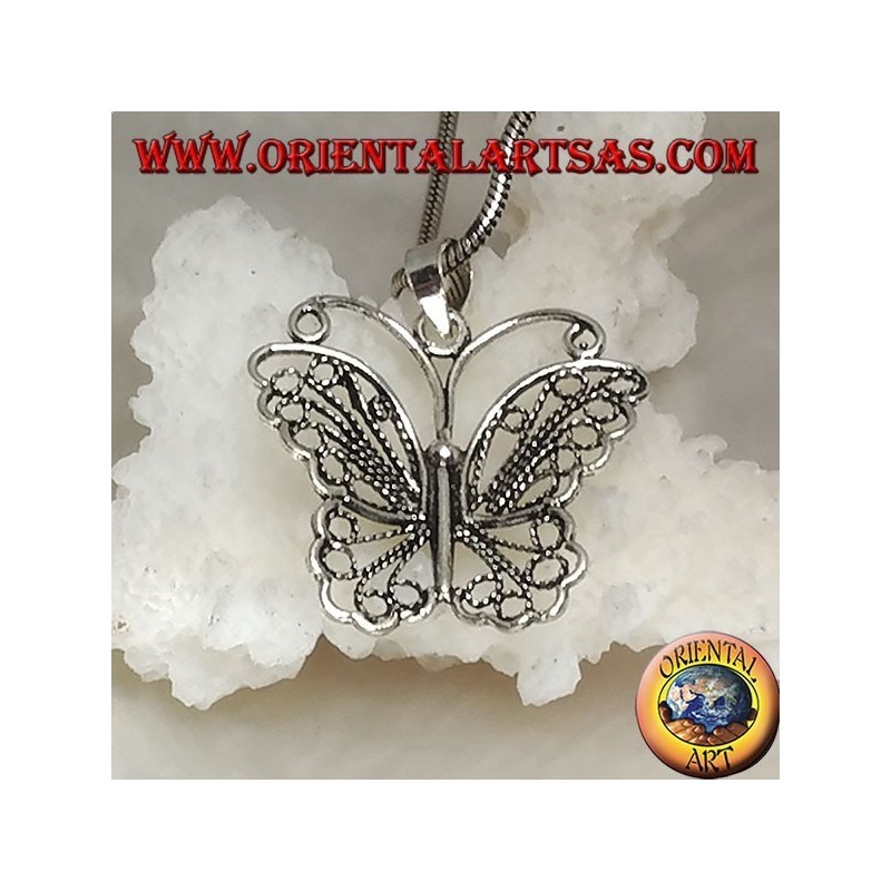Silver pendant in the shape of a butterfly with openwork decoration wings and antennae
