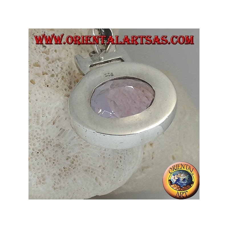 Silberanhänger mit einem prächtigen großen facettierten ovalen natürlichen Amethyst auf einer glatten horizontalen Einstellung
