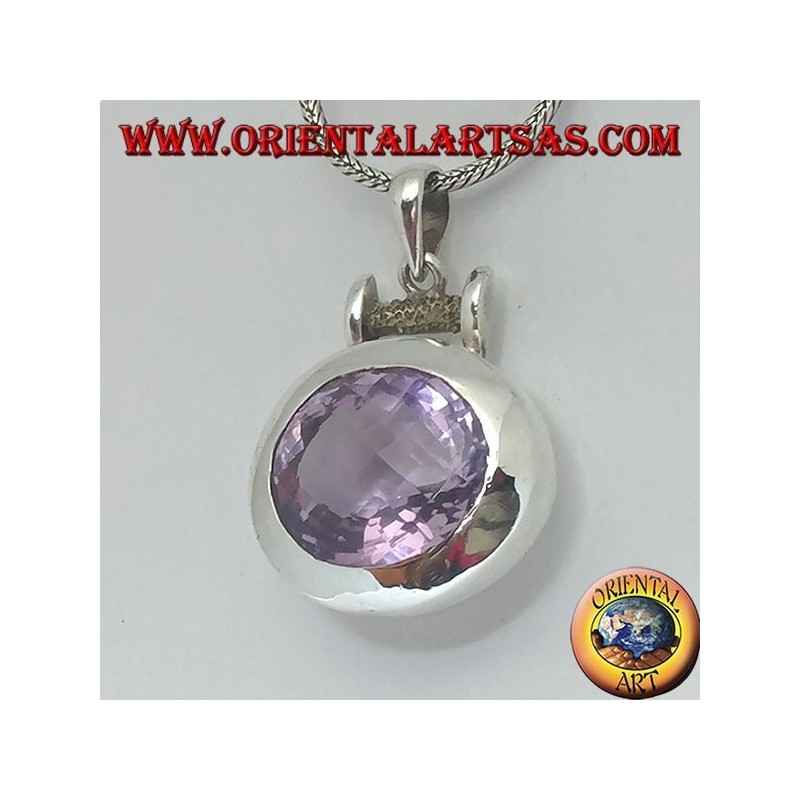 Silberanhänger mit einem prächtigen großen facettierten ovalen natürlichen Amethyst auf einer glatten horizontalen Einstellung