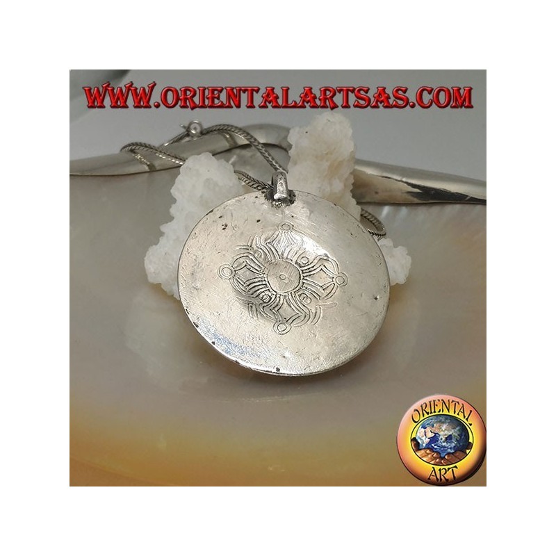 Silver medallion box pendant with flower lid with ancient coral and turquoise and central moonstone