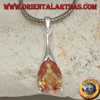 Pendentif goutte en argent avec zircon champagne