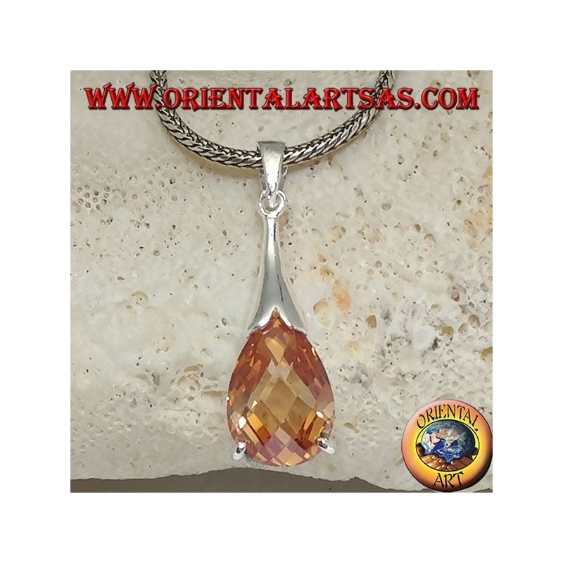 Pendentif goutte en argent avec zircon champagne