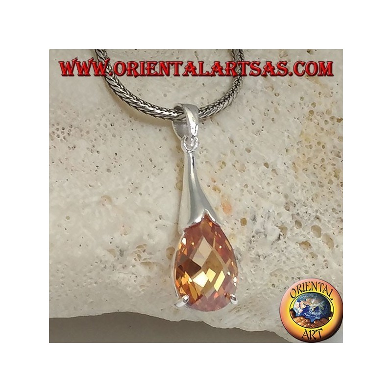 Pendentif goutte en argent avec zircon champagne