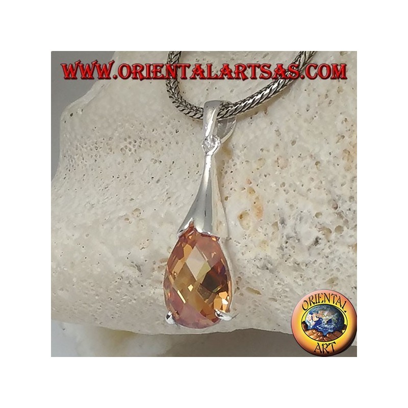 Pendentif goutte en argent avec zircon champagne
