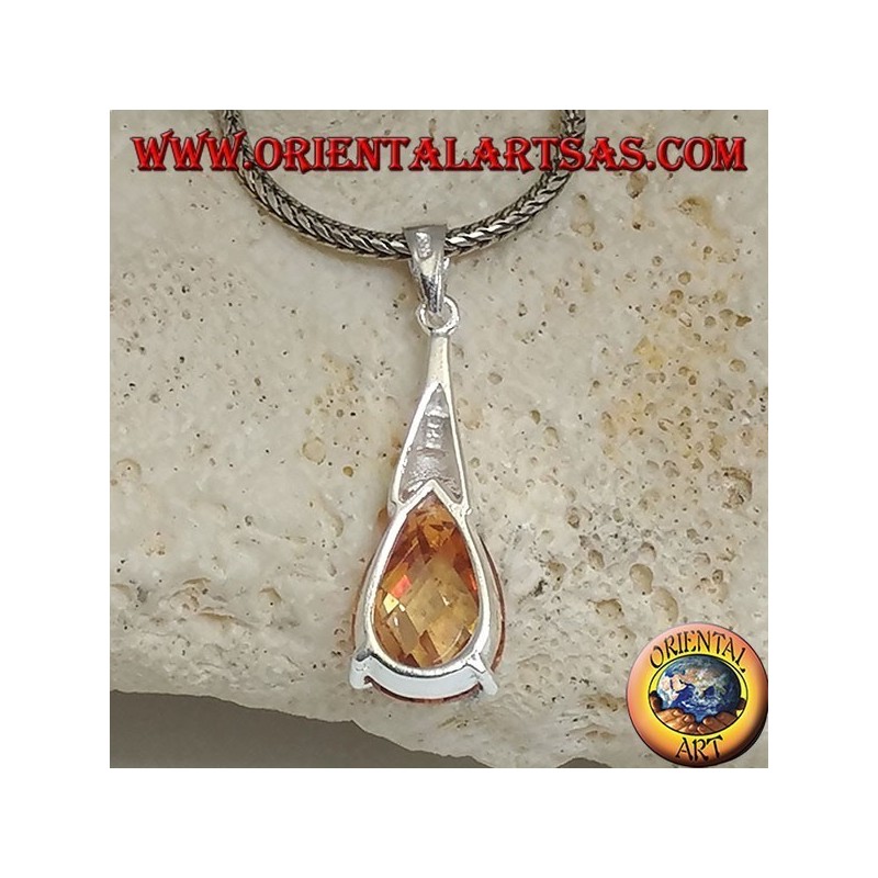 Silver drop pendant with champagne zircon