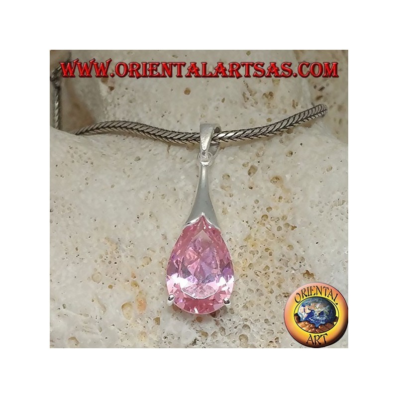 Pendentif goutte en argent avec zircon rose