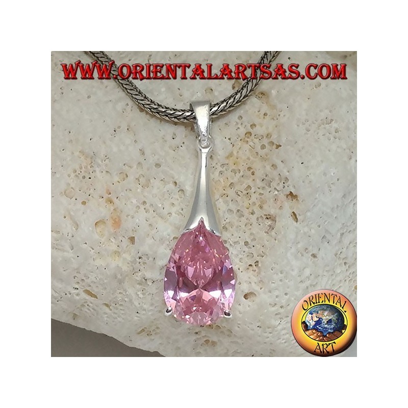 Silberner Tropfenanhänger mit rosa Zirkon