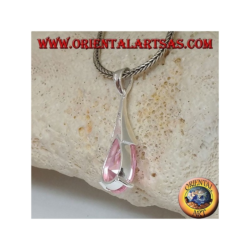 Ciondolo in argento a goccia con zircone rosa