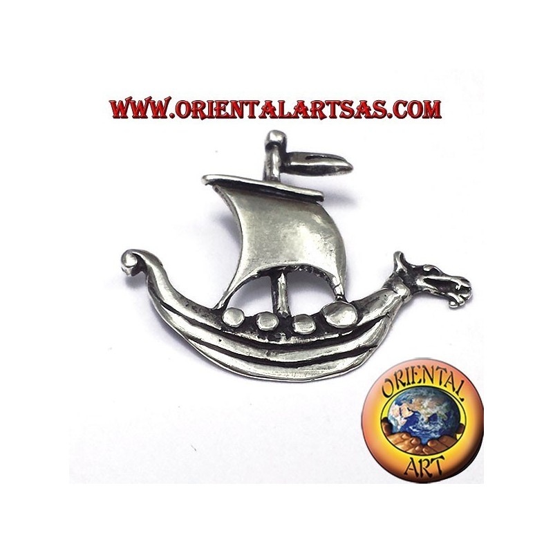 Pendentif Viking navire voile argent