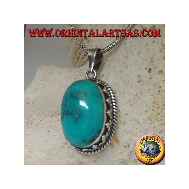 Ciondolo in argento con Turchese Tibetano naturale (grande)