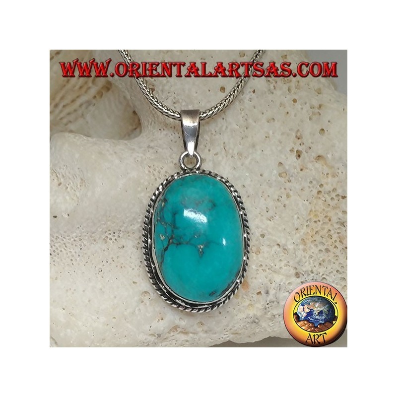 Ciondolo in argento con Turchese Tibetano naturale (grande)