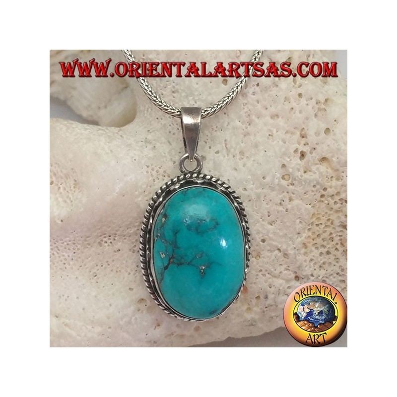Silver Pendant with Turquoise Natural Tibetan (Large)