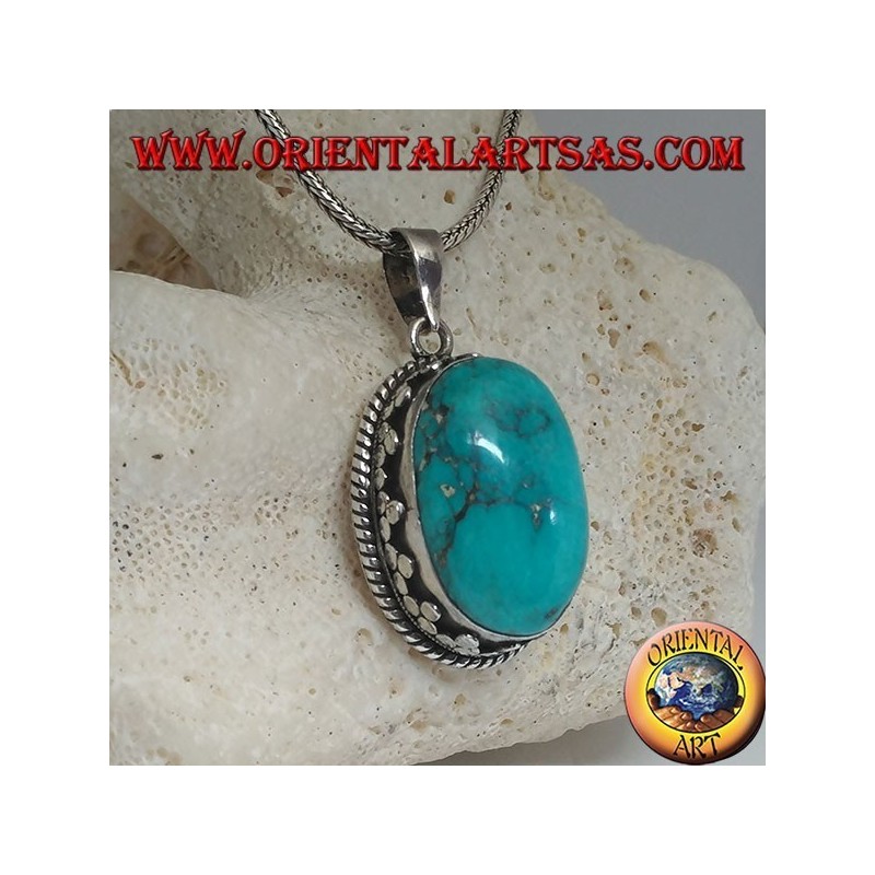 Ciondolo in argento con Turchese Tibetano naturale (grande)
