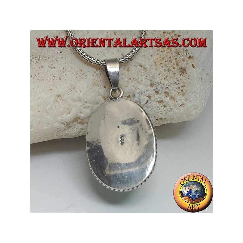Silber Anhänger mit Türkis natürliche Tibetan (groß)