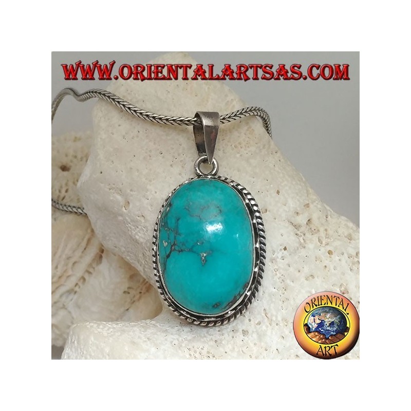 Colgante de plata con turquesa natural tibetano (grande)