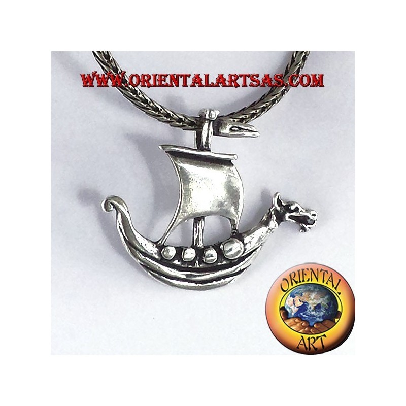 Pendentif Viking navire voile argent