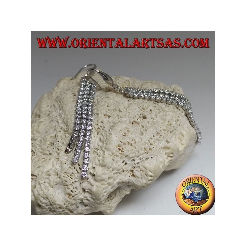 Pendientes colgantes de plata con mini tenis triple escalados con circonita blanca
