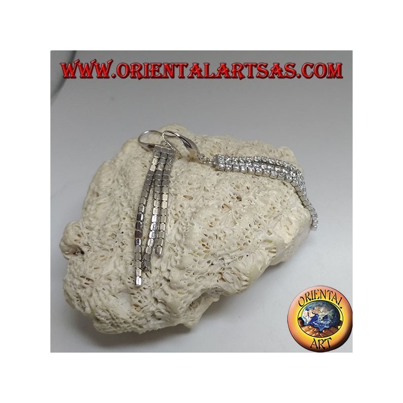 Pendientes colgantes de plata con mini tenis triple escalados con circonita blanca