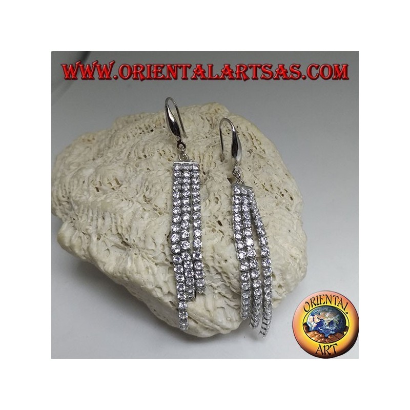 Orecchini in argento pendente con triplo mini tennis scalato di zirconi bianchi