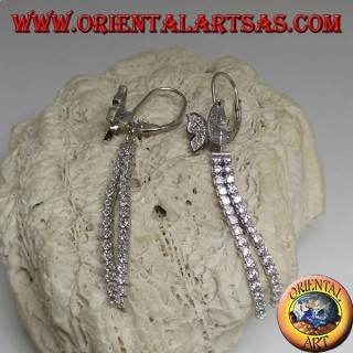 Pendientes de plata con mariposa y mini tenis de circón blanco doble