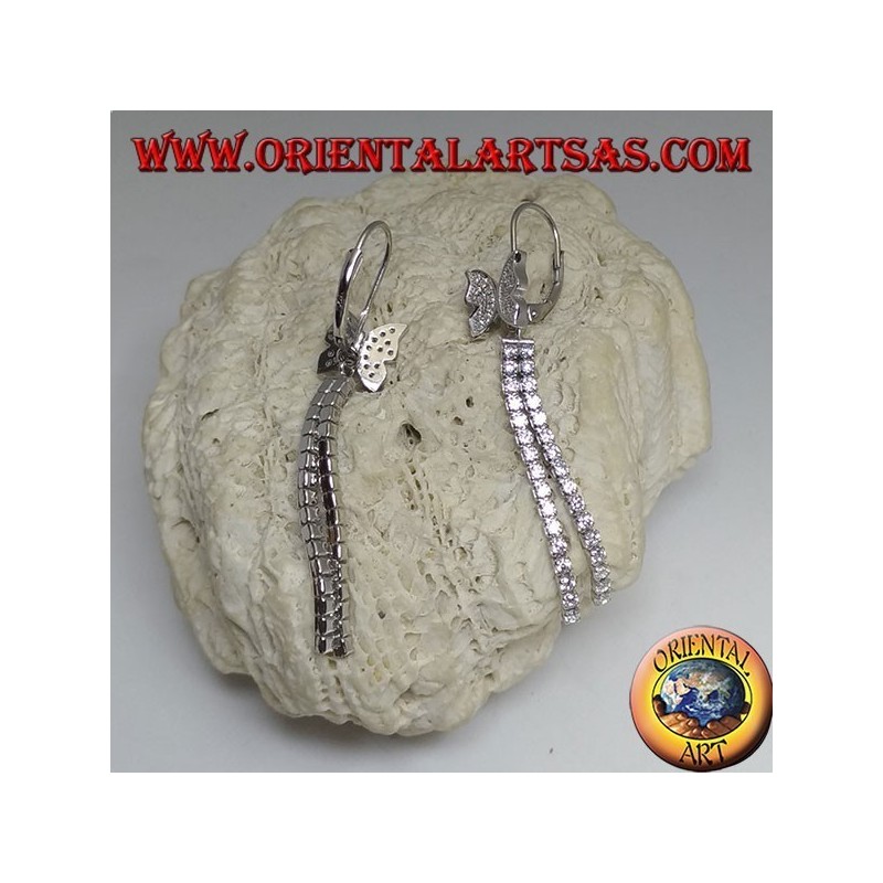 Silver earrings with butterfly and double white zircon mini tennis