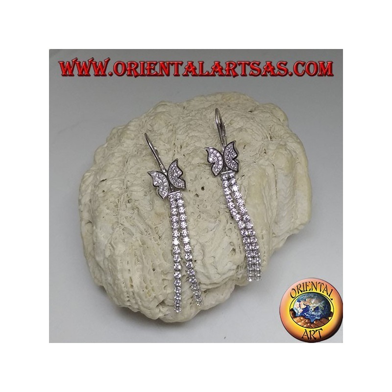 Pendientes de plata con mariposa y mini tenis de circón blanco doble