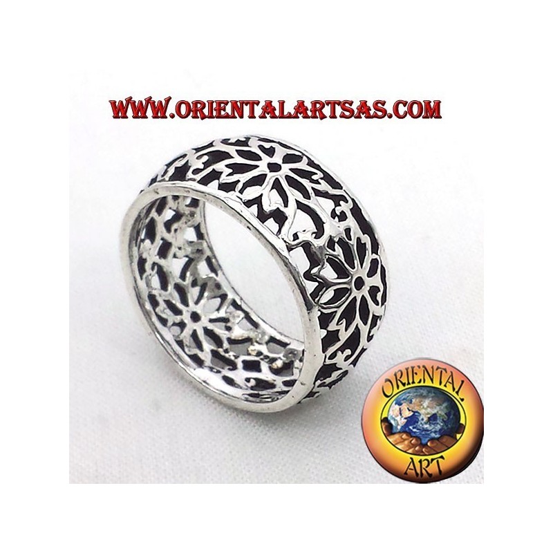 ring perforated flower headband domed silver