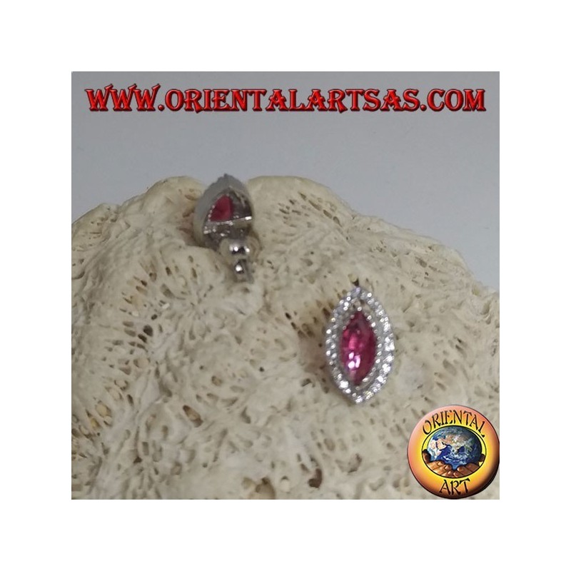 Boucles d'oreilles en argent avec rubis navette synthétiques serties de zircons blancs