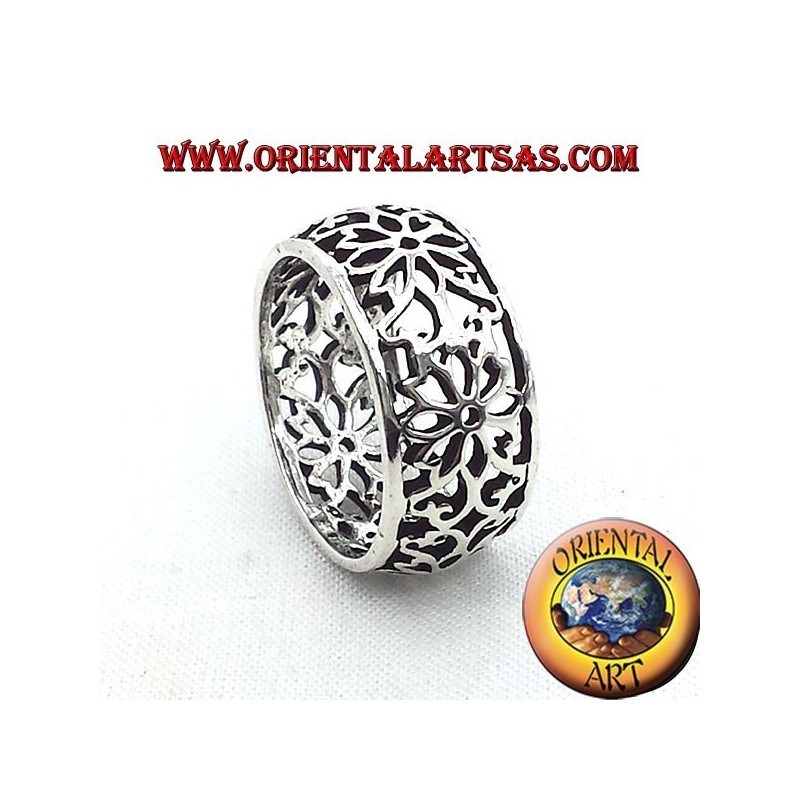 anillo perforado flor diadema de plata en forma de cúpula