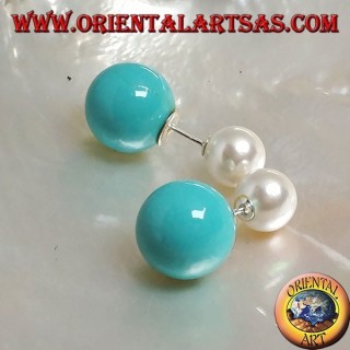 Pendientes de plata con doble lóbulo perla turquesa (estilo Dior)