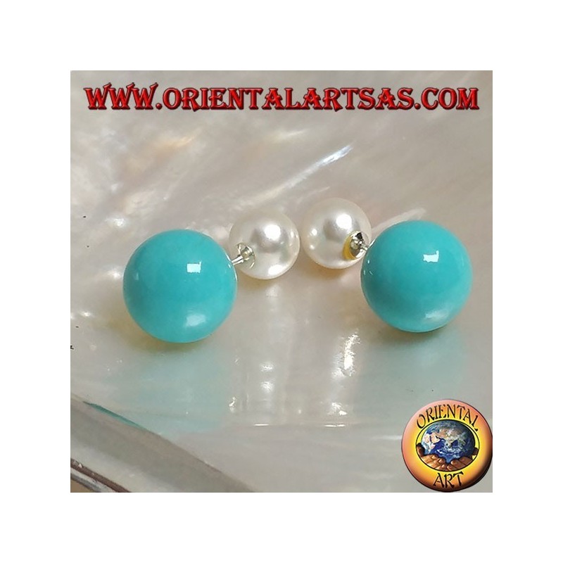 Pendientes de plata con doble lóbulo perla turquesa (estilo Dior)