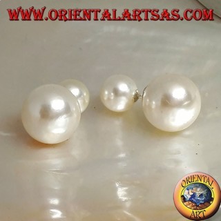 Pendientes con doble lóbulo de plata perla blanca (estilo Dior)