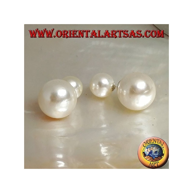 Boucles d'oreilles double lobe argent perle blanche (style Dior)