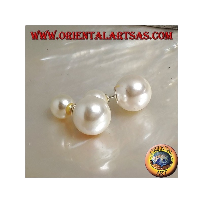 Double white pearl silver lobe earrings (Dior style)