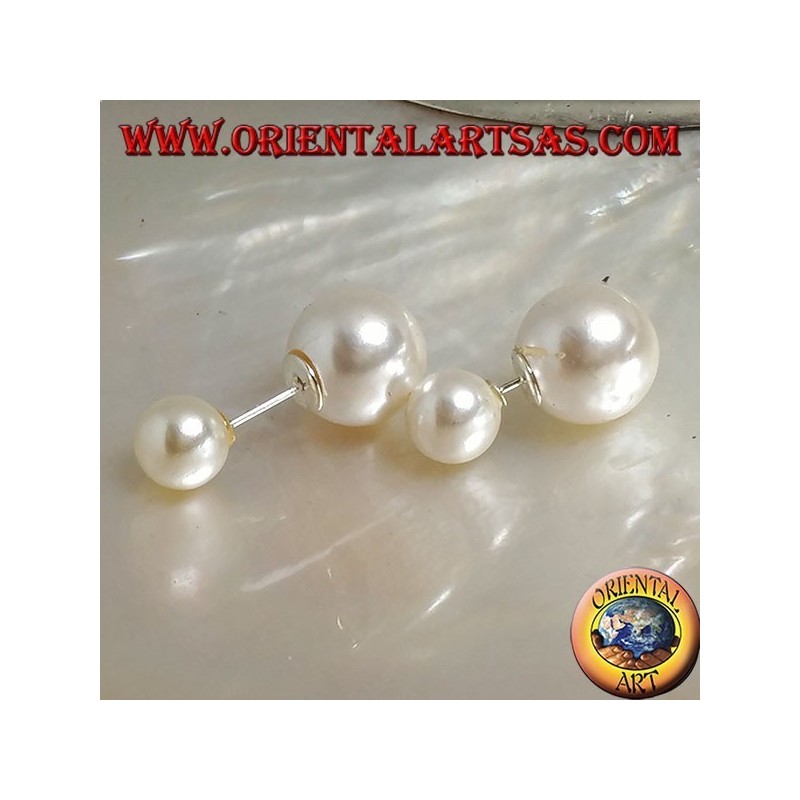 Boucles d'oreilles double lobe argent perle blanche (style Dior)
