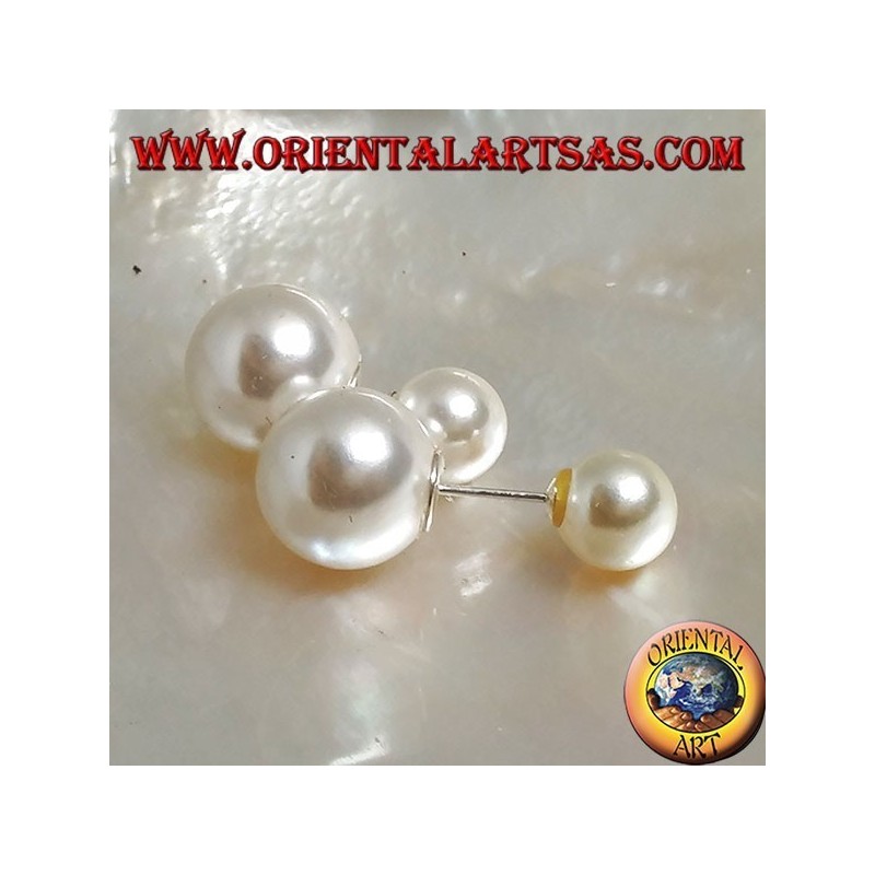 Orecchini in argento da lobo a doppia perla bianca (stile Dior)