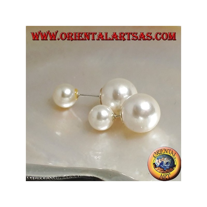 Orecchini in argento da lobo a doppia perla bianca (stile Dior)