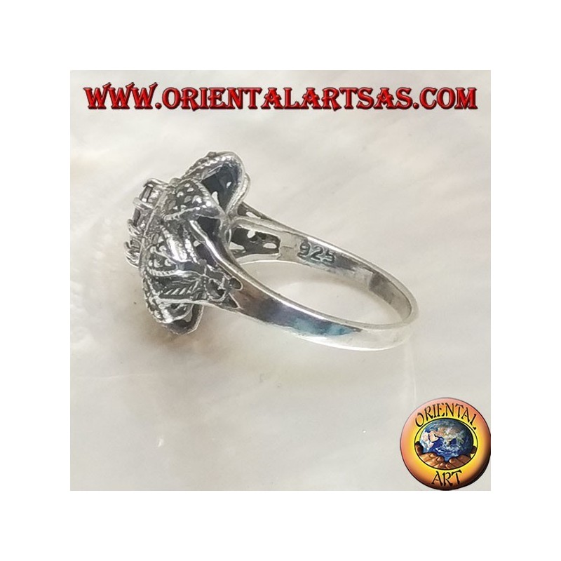 Anello Fiore Ametista Zircone e Marcasiti Argento 925