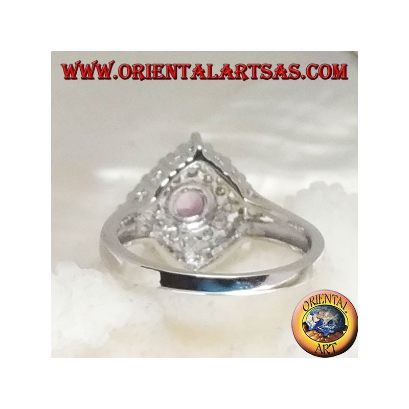 Anello in Argento 925‰ con ametista tonda naturale su un quadrato romboidale tempestato di zirconi