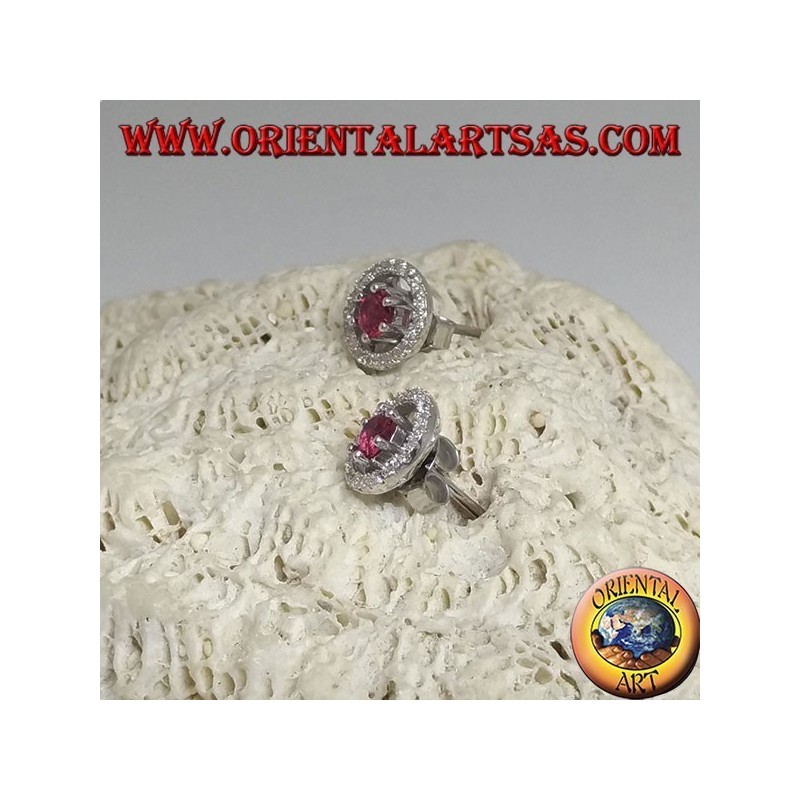 Boucles d'oreilles en argent avec rubis synthétique intégré et disque en zircon amovible (double usage)