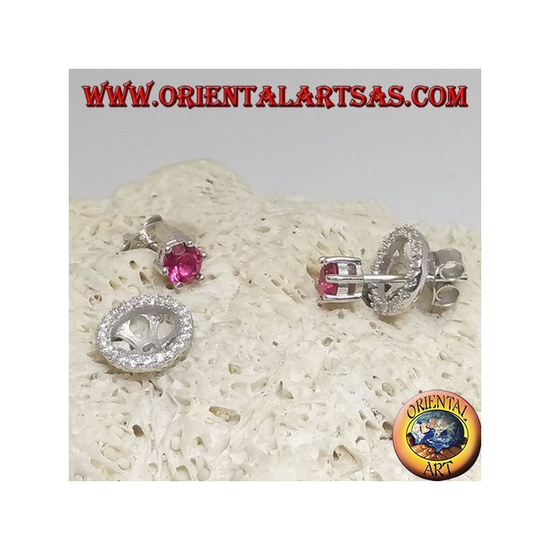 Pendientes de plata con rubí sintético incrustado y disco de circón extraíble (doble uso)