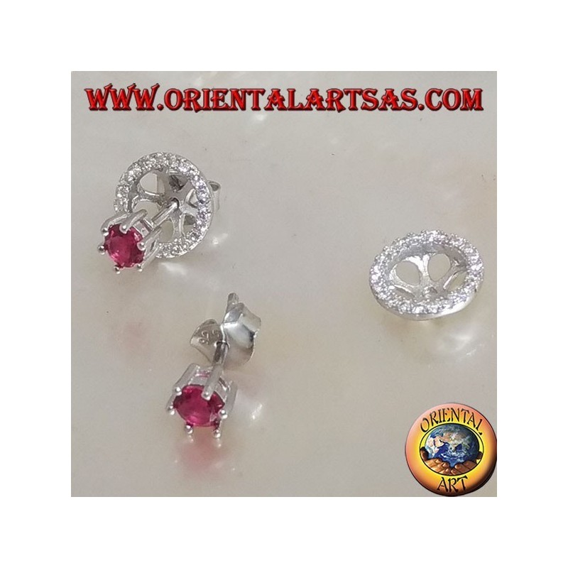 Boucles d'oreilles en argent avec rubis synthétique intégré et disque en zircon amovible (double usage)