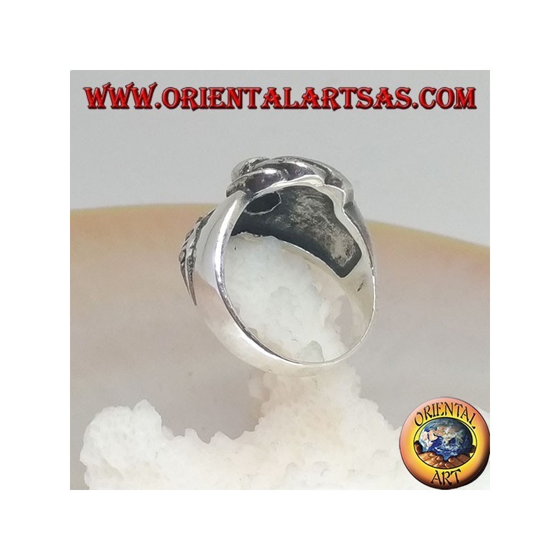 Anillo de plata con topacio amarillo redondo y filas de marcasita espirales concéntricas