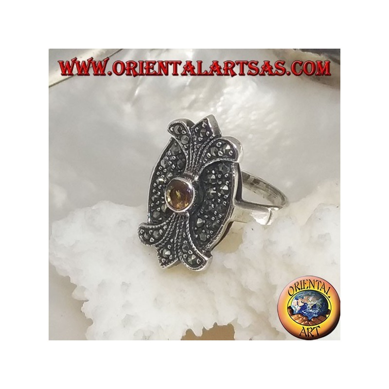 Anello Scudo Argento 925 Topazio Giallo Marcassite | Oriental Art