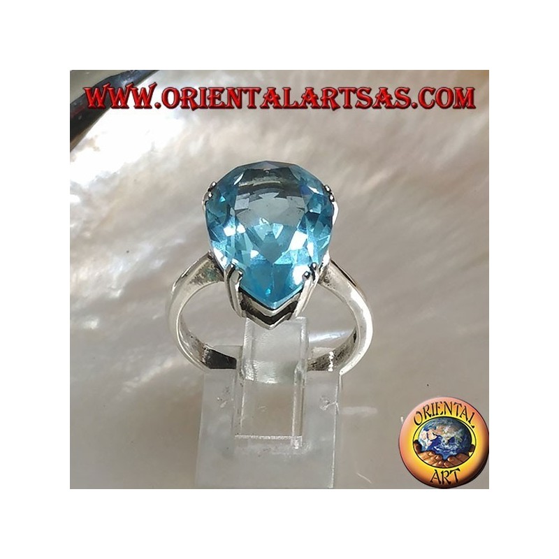 Silberring mit großem blauen Topas mit Krallenfassung