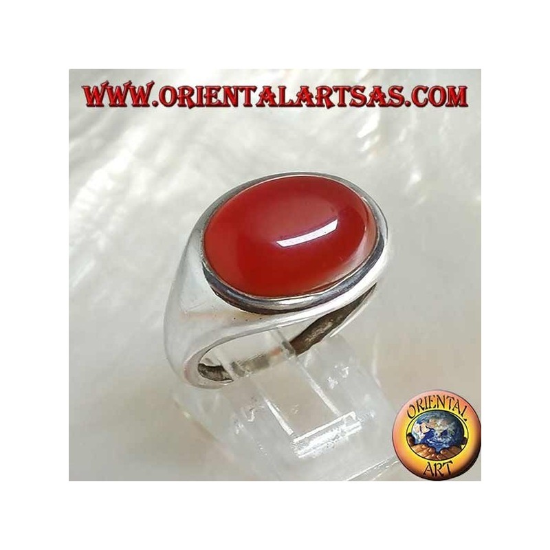 Bague en argent avec cornaline cabochon ovale horizontal