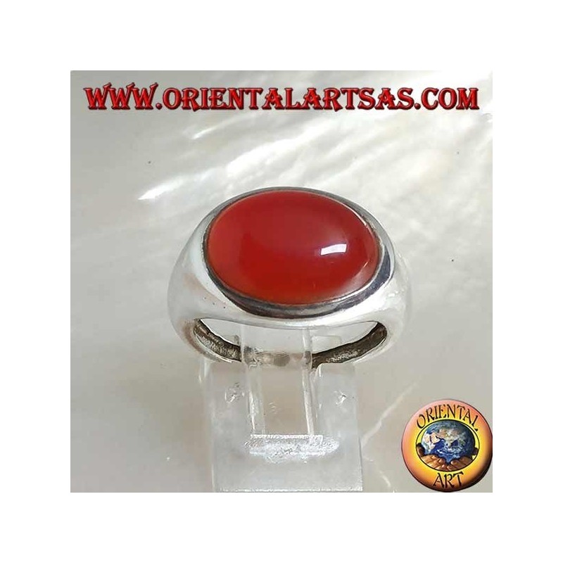 Bague en argent avec cornaline cabochon ovale horizontal