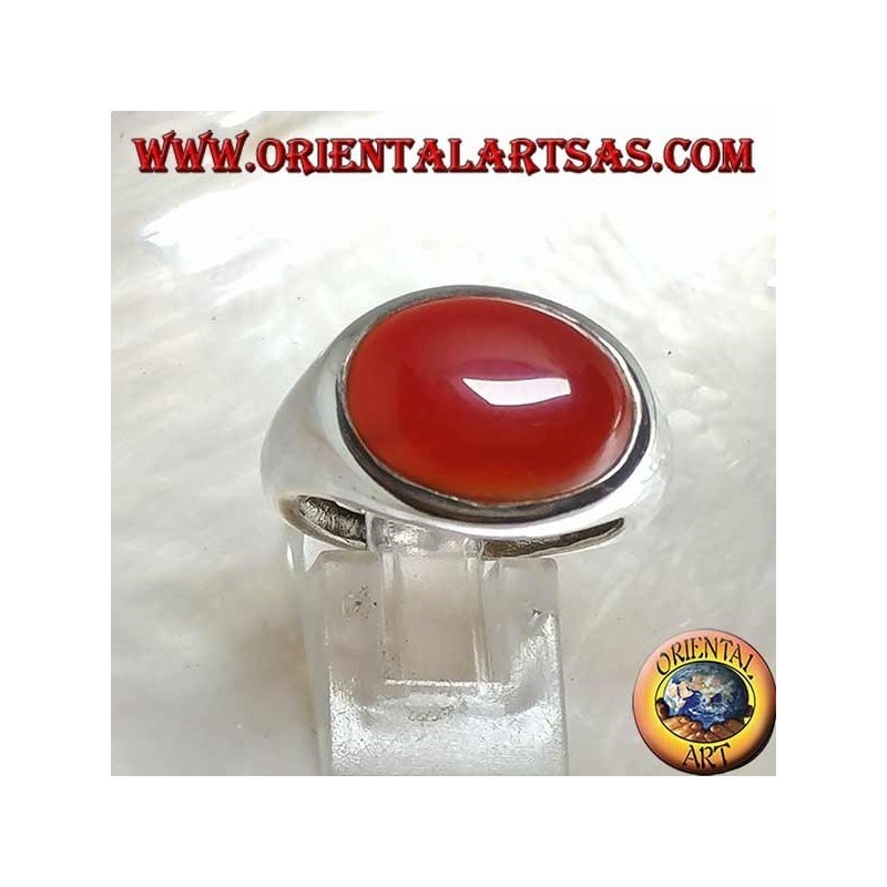 Anello in argento con corniola ovale orizzontale cabochon
