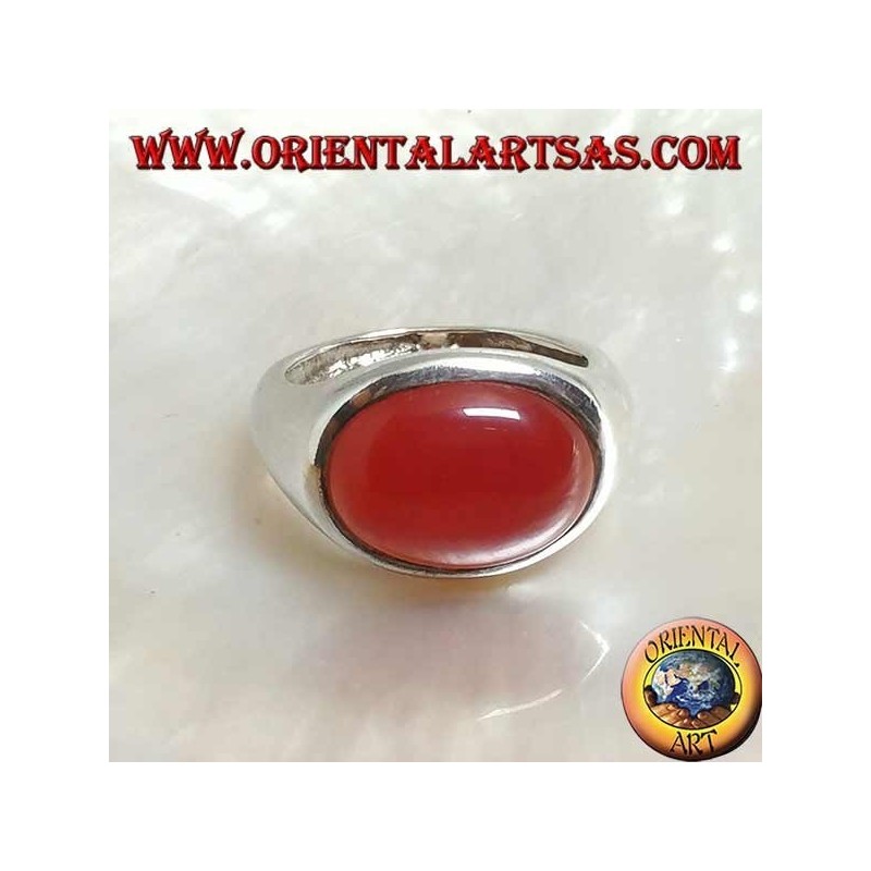 Bague en argent avec cornaline cabochon ovale horizontal