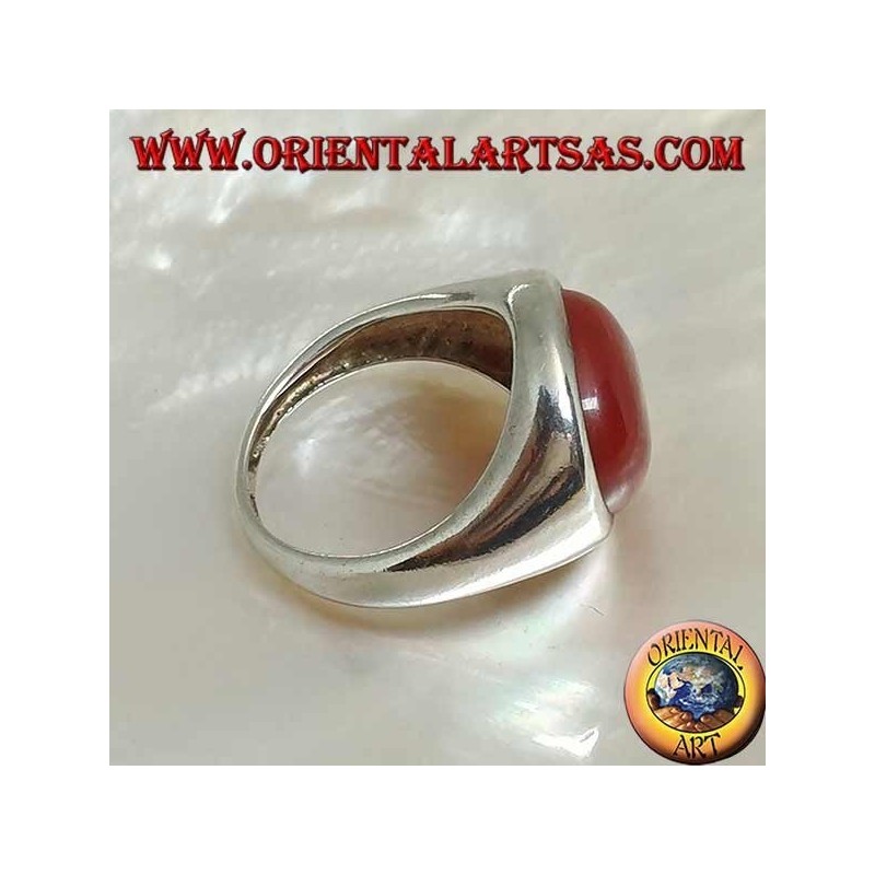 Anillo de plata con cornalina cabujón oval horizontal